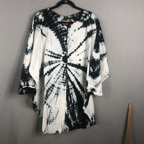 Rainbow Tops - Rainbow Khadar Frock Womens One Size Tie Dye Black White Boho Set Pakistan NEW